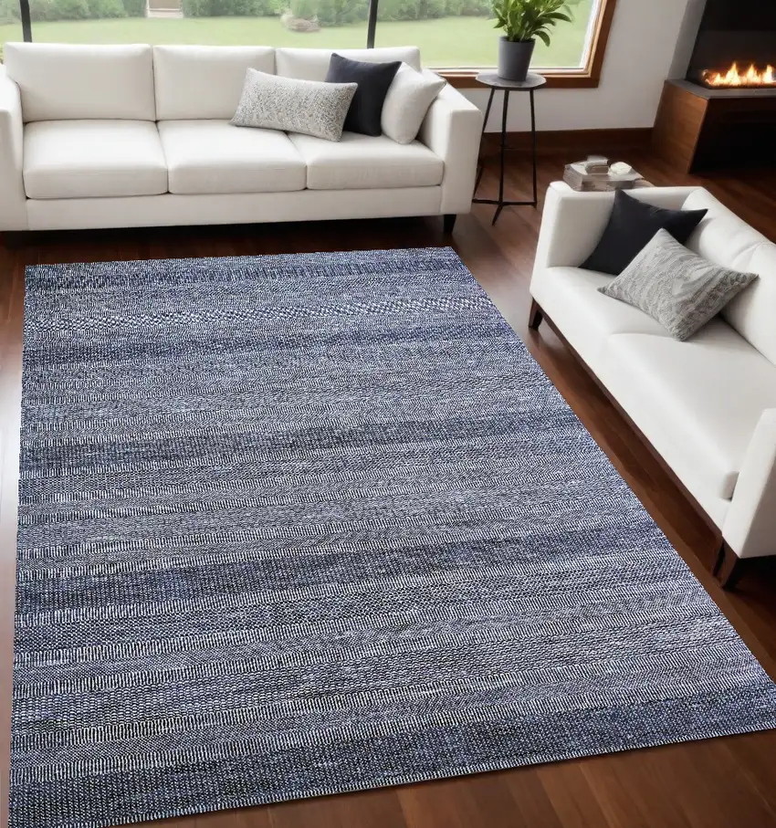 Blue And Gray Wool Striped Hand Knotted Area Rug Photo 1