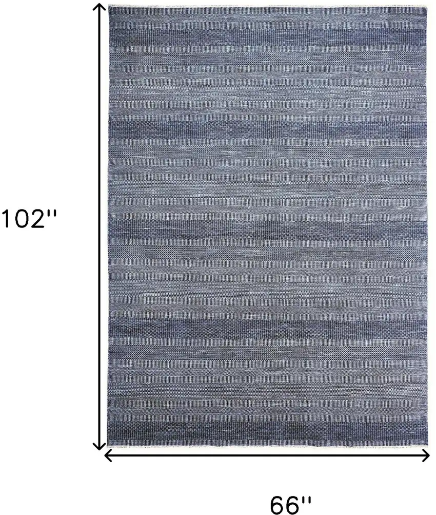 Blue And Gray Wool Striped Hand Knotted Area Rug Photo 7