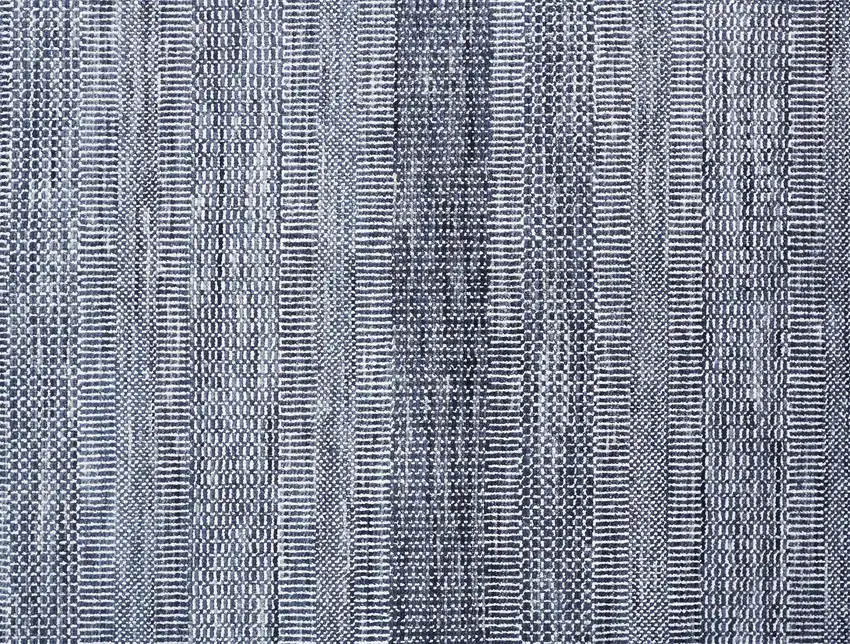 Blue And Gray Wool Striped Hand Knotted Area Rug Photo 6