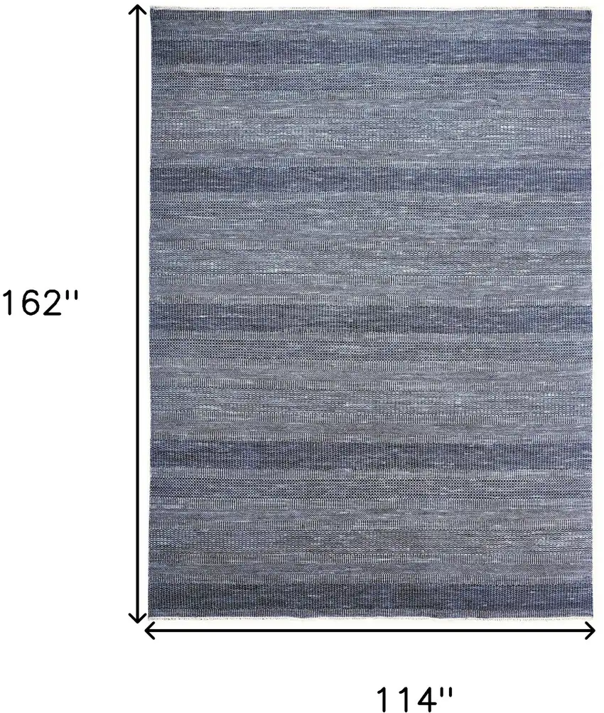 Blue And Gray Wool Striped Hand Knotted Area Rug Photo 7