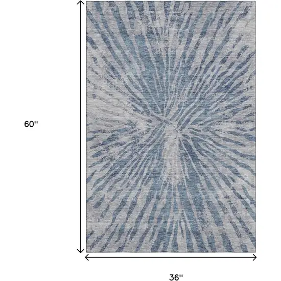 Blue And Gray Zebra Print Washable Area Rug With UV Protection Photo 3