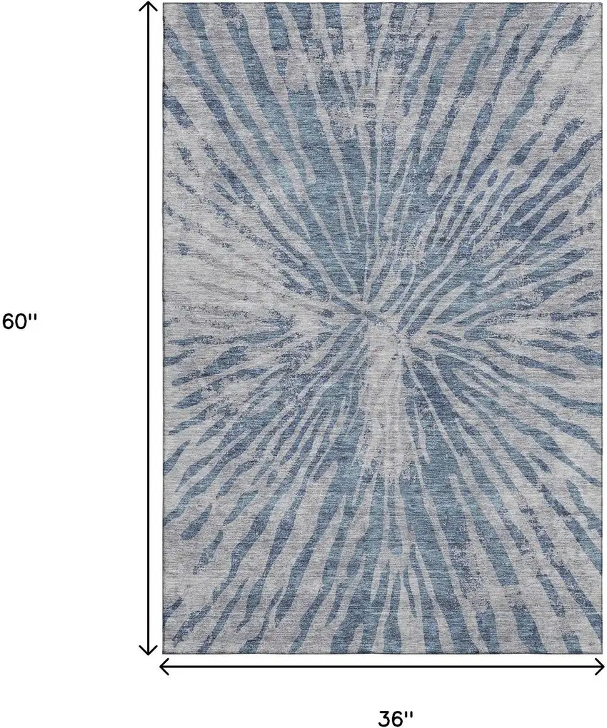 Blue And Gray Zebra Print Washable Area Rug With UV Protection Photo 3