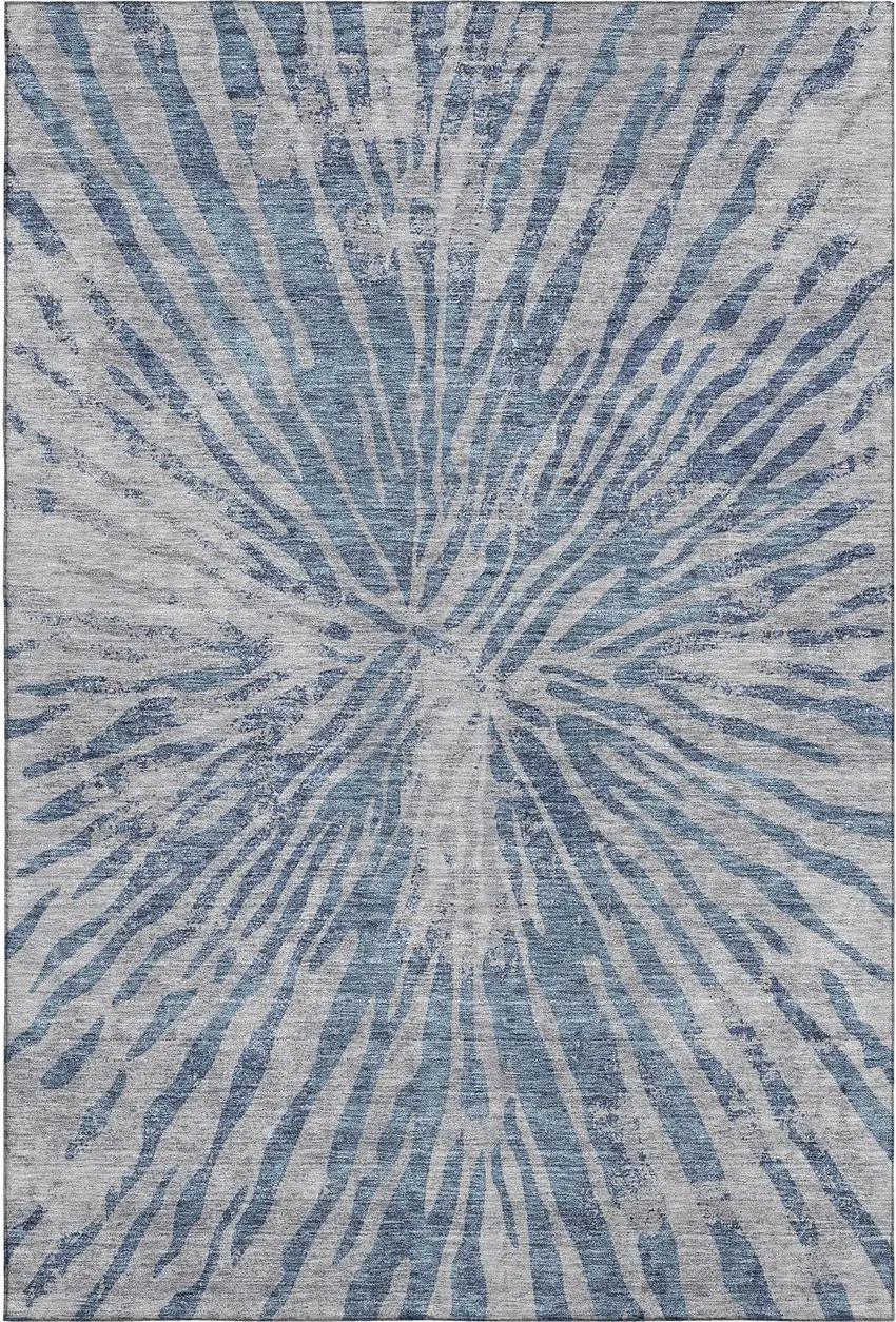 Blue And Gray Zebra Print Washable Area Rug With UV Protection Photo 1