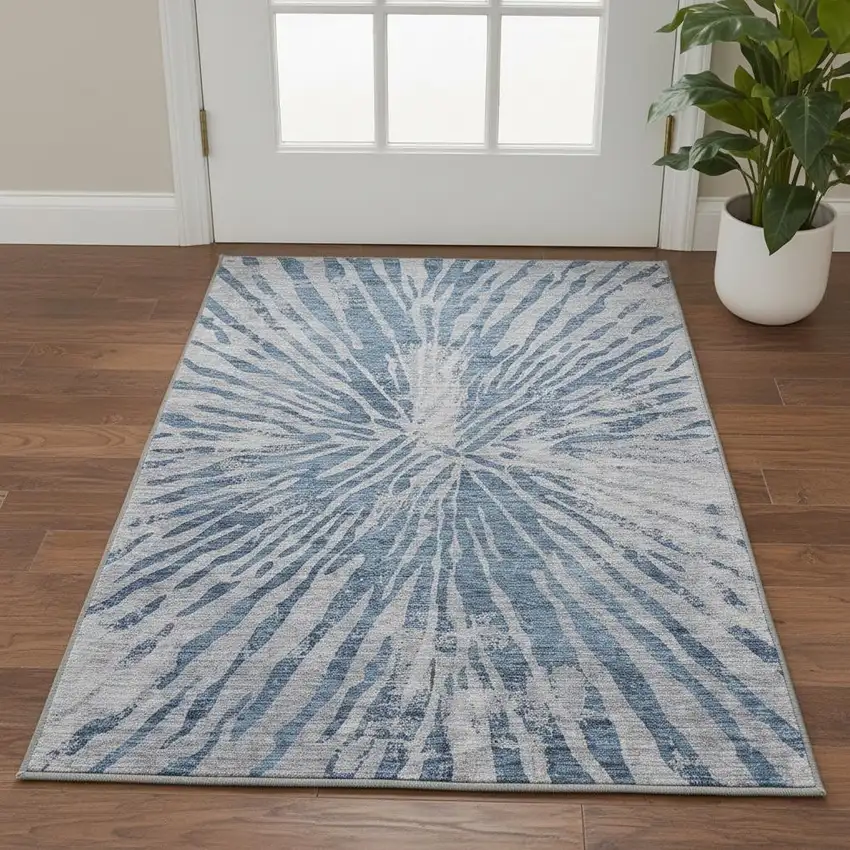 Blue And Gray Zebra Print Washable Area Rug With UV Protection Photo 2