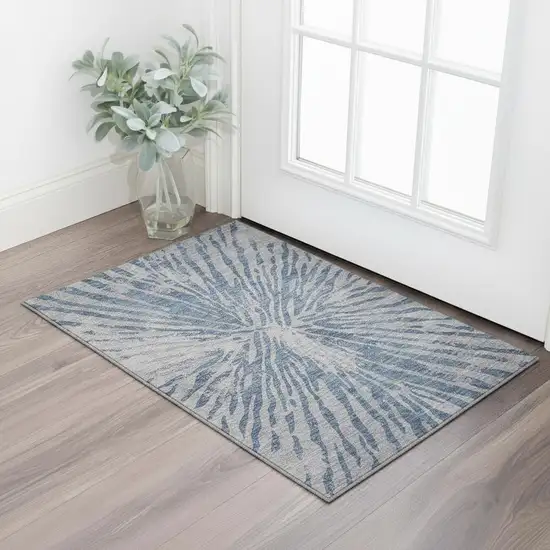 Blue And Gray Zebra Print Washable Area Rug With UV Protection Photo 1