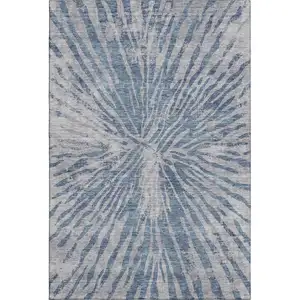 Photo of Blue And Gray Zebra Print Washable Area Rug With UV Protection