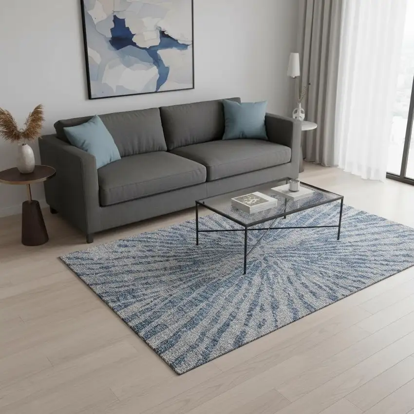 Blue And Gray Zebra Print Washable Area Rug With UV Protection Photo 2