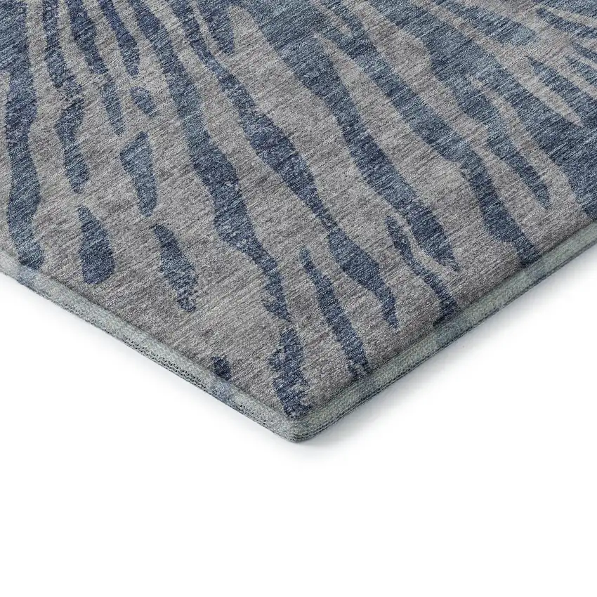 Blue And Gray Zebra Print Washable Area Rug With UV Protection Photo 8