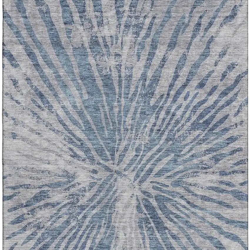 Blue And Gray Zebra Print Washable Area Rug With UV Protection Photo 3