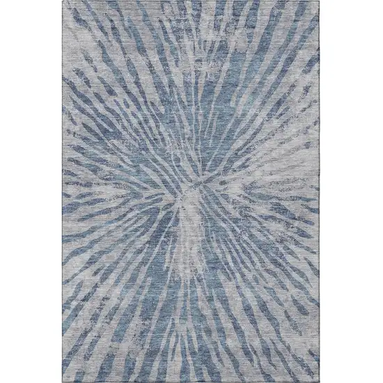 Blue And Gray Zebra Print Washable Area Rug With UV Protection Photo 4