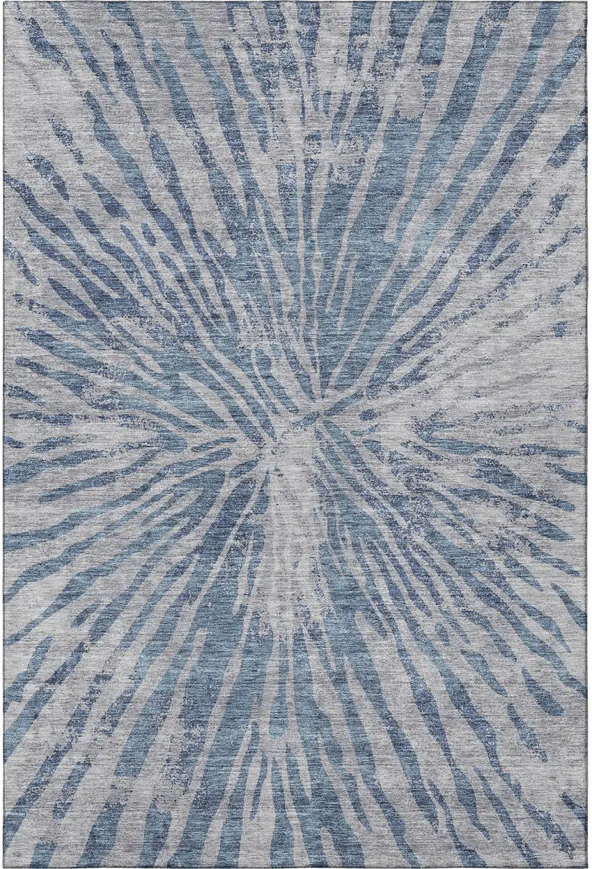 Blue And Gray Zebra Print Washable Area Rug With UV Protection Photo 4