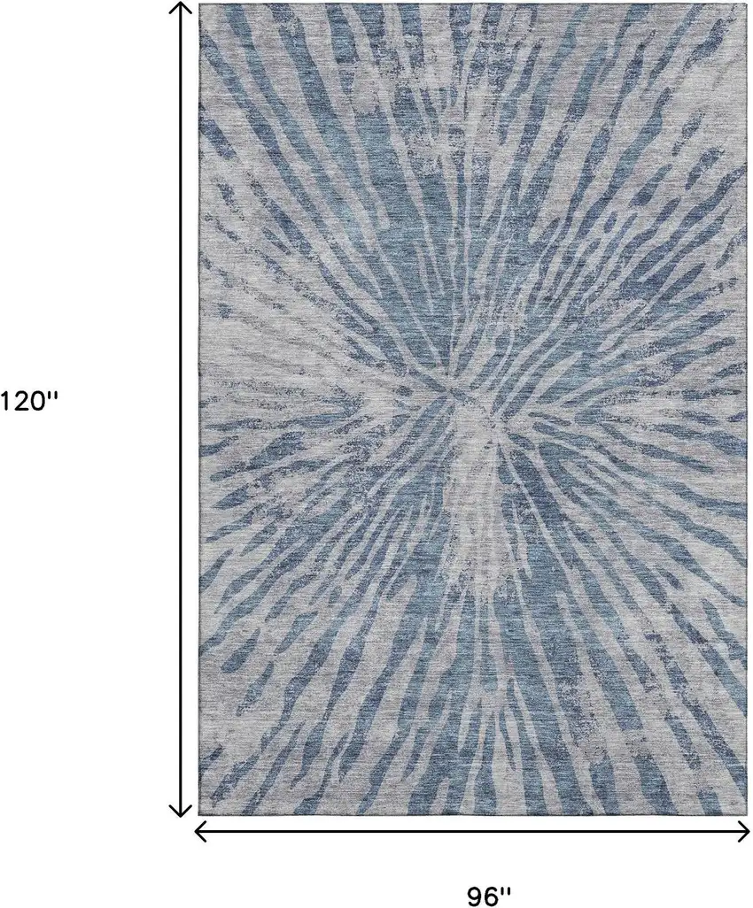 Blue And Gray Zebra Print Washable Area Rug With UV Protection Photo 3