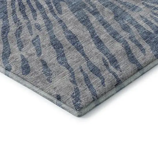 Blue And Gray Zebra Print Washable Area Rug With UV Protection Photo 8