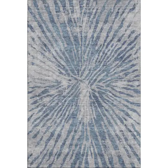 Blue And Gray Zebra Print Washable Area Rug With UV Protection Photo 1