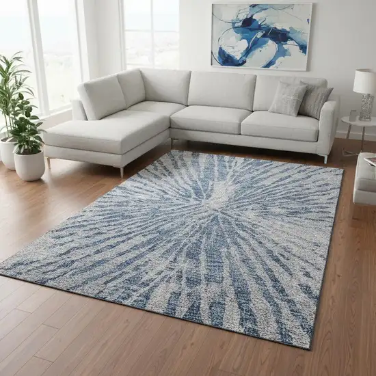 Blue And Gray Zebra Print Washable Area Rug With UV Protection Photo 2