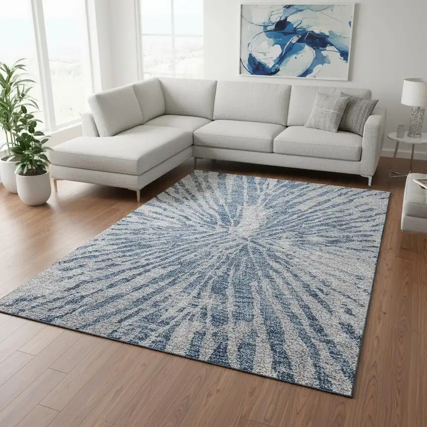 Blue And Gray Zebra Print Washable Area Rug With UV Protection Photo 2