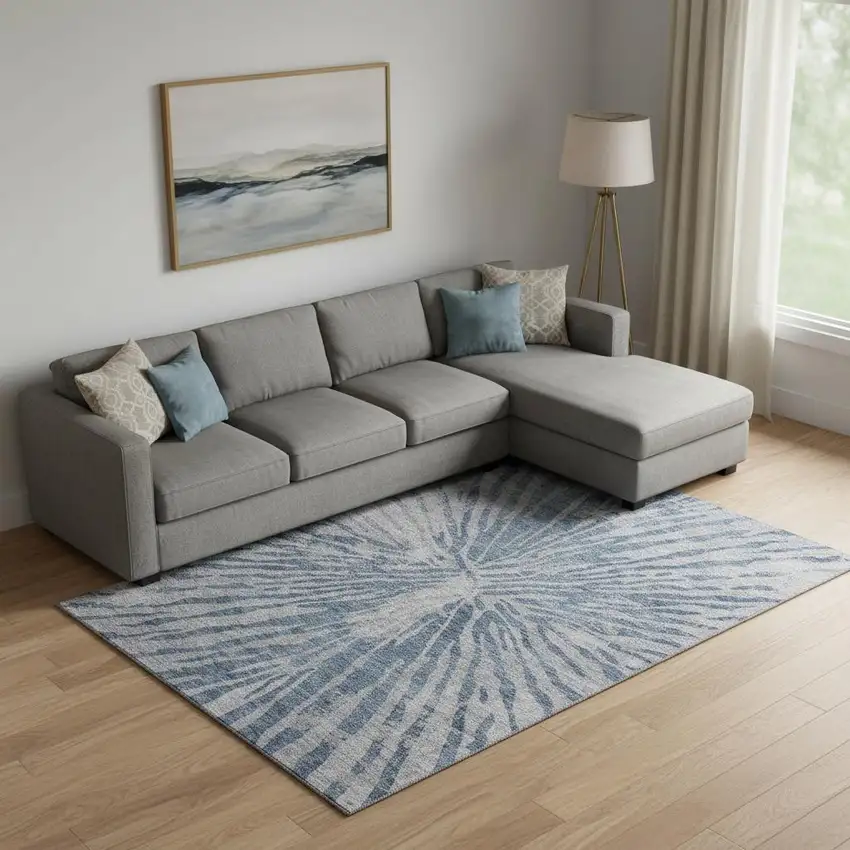 Blue And Gray Zebra Print Washable Area Rug With UV Protection Photo 1