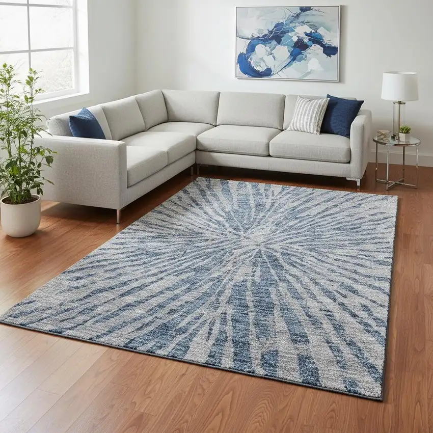 Blue And Gray Zebra Print Washable Area Rug With UV Protection Photo 2