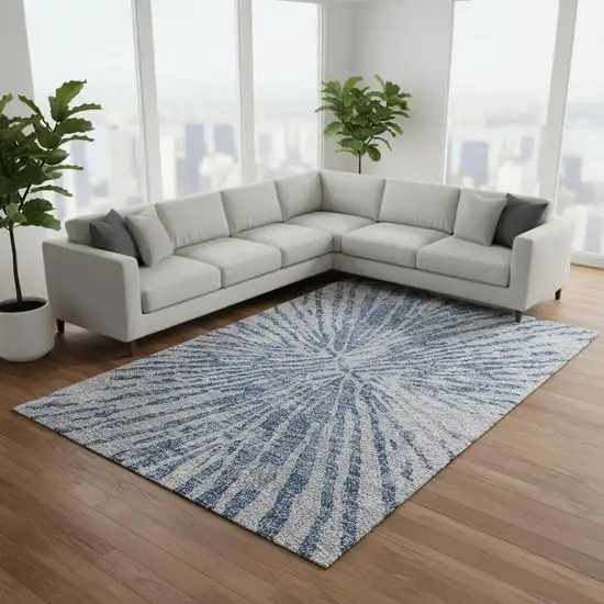 Blue And Gray Zebra Print Washable Area Rug With UV Protection Photo 2