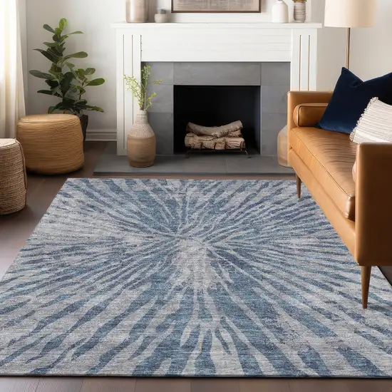 Blue And Gray Zebra Print Washable Area Rug With UV Protection Photo 6