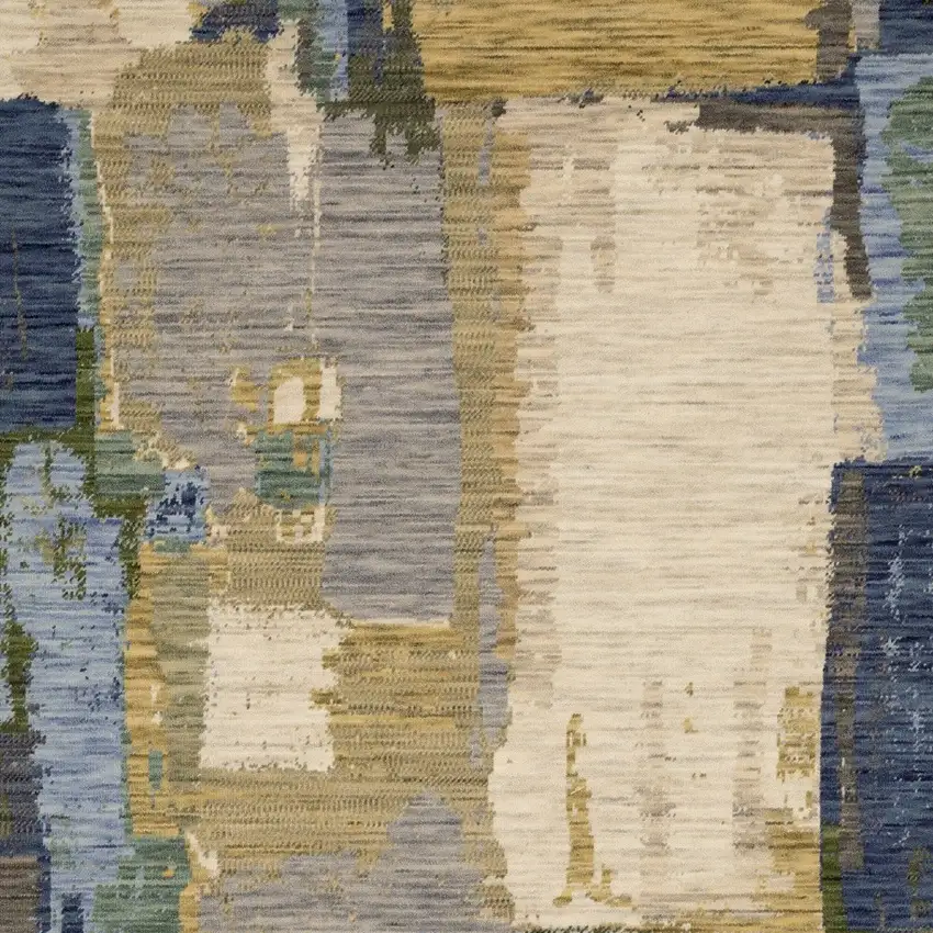 Blue And Green Abstract Area Rug With Fringe Photo 9