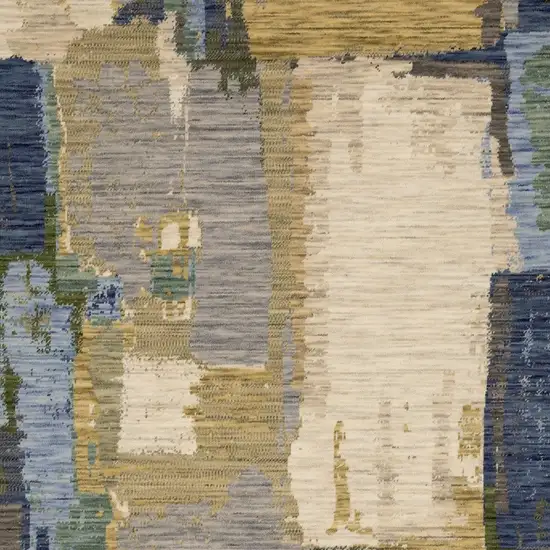 Blue And Green Abstract Area Rug With Fringe Photo 9