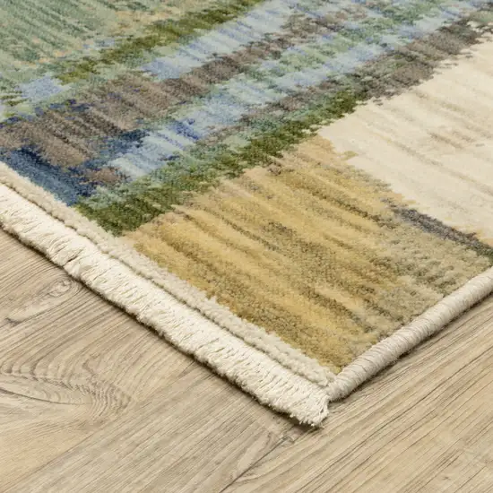 Blue And Green Abstract Area Rug With Fringe Photo 9