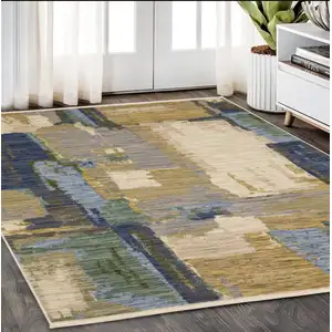 Photo of Blue And Green Abstract Area Rug With Fringe