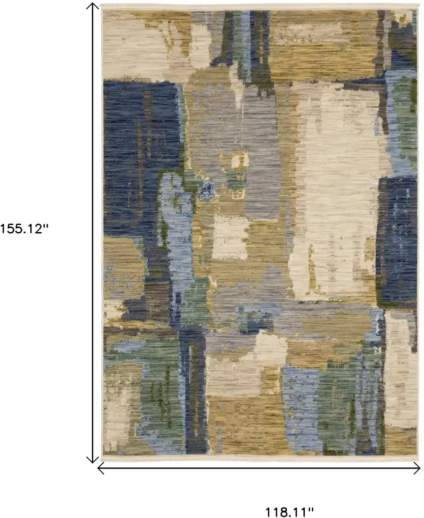 Blue And Green Abstract Area Rug With Fringe Photo 3