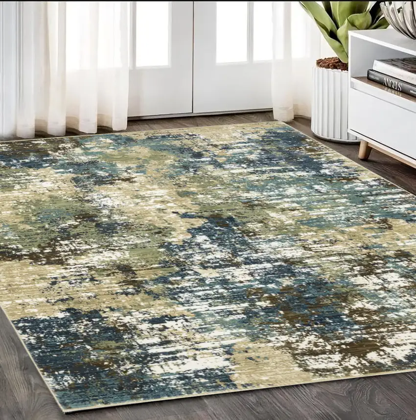 Blue And Green Abstract Area Rug Photo 1