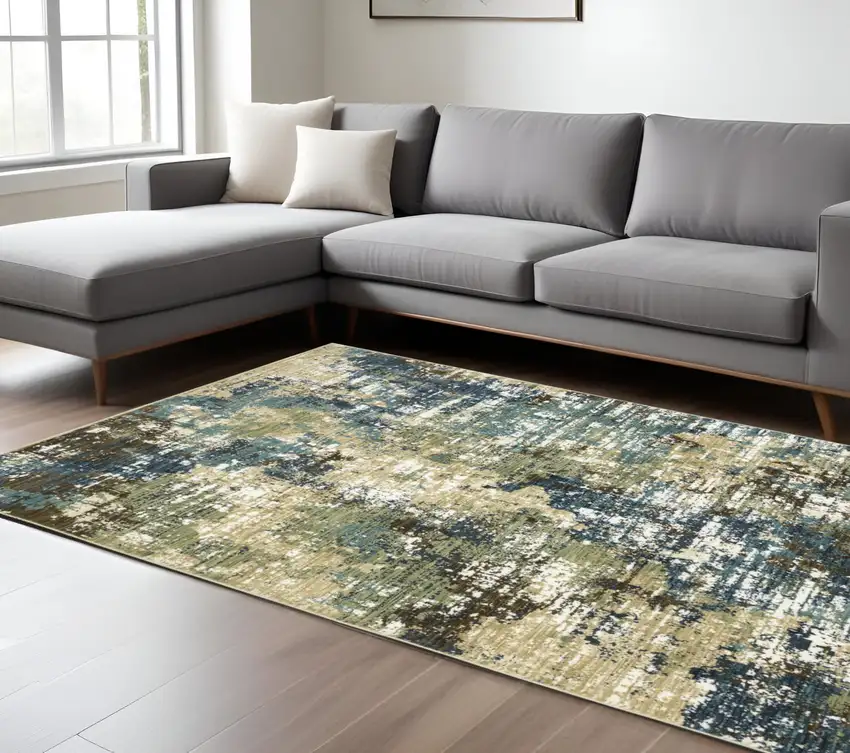 Blue And Green Abstract Area Rug Photo 1