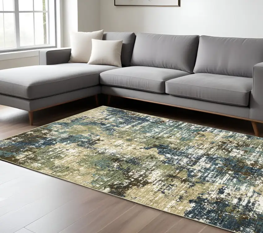 Blue And Green Abstract Area Rug Photo 1