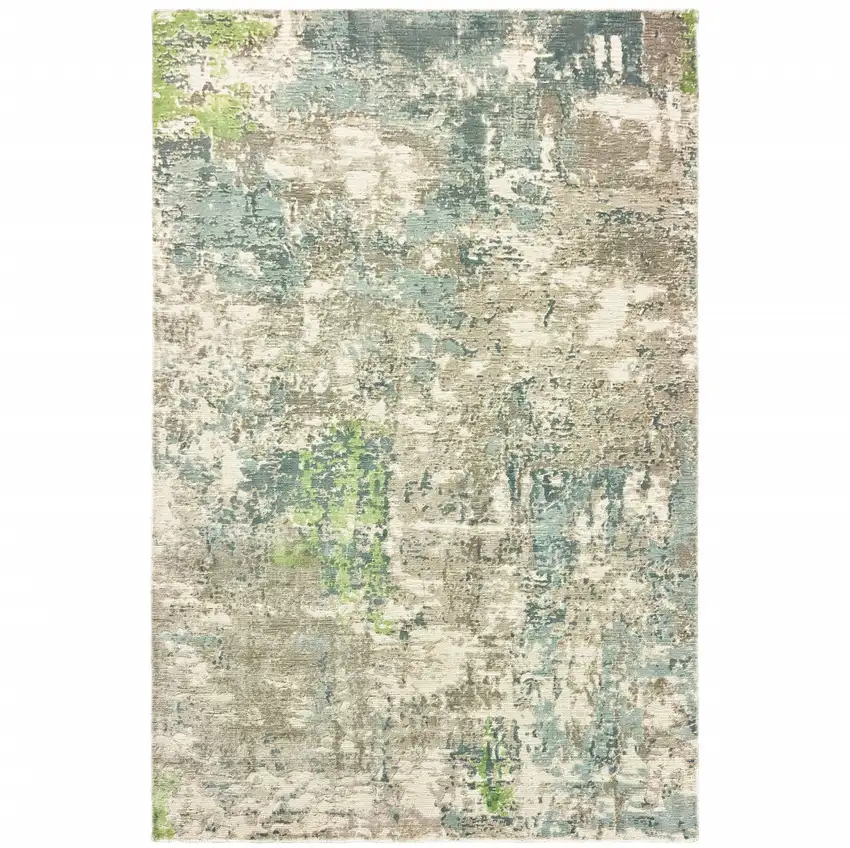 Blue And Green Abstract Hand Loomed Stain Resistant Area Rug Photo 1