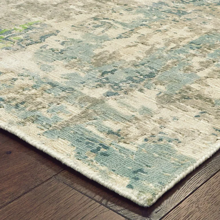 Blue And Green Abstract Hand Loomed Stain Resistant Area Rug Photo 3
