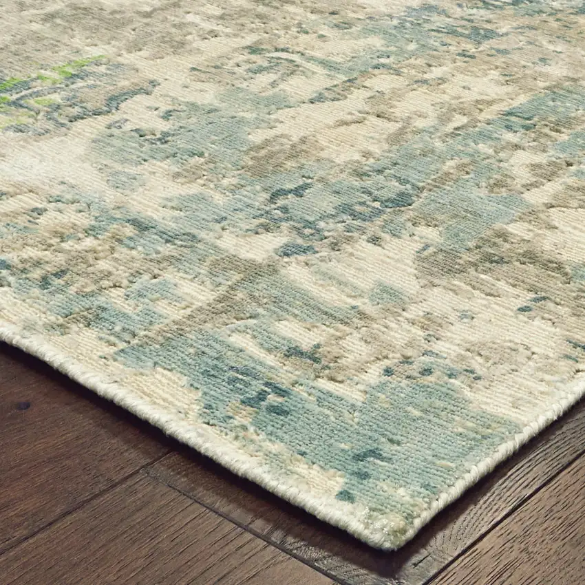 Blue And Green Abstract Hand Loomed Stain Resistant Area Rug Photo 3