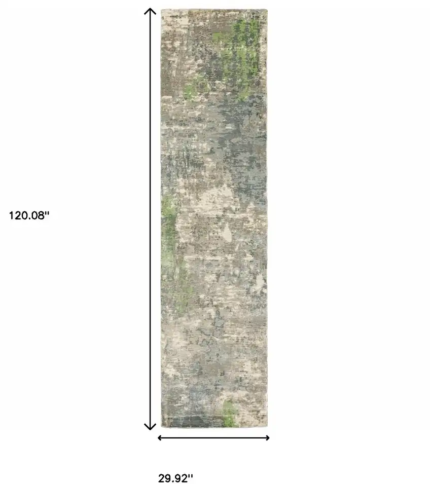 Blue And Green Abstract Hand Loomed Stain Resistant Runner Rug Photo 6