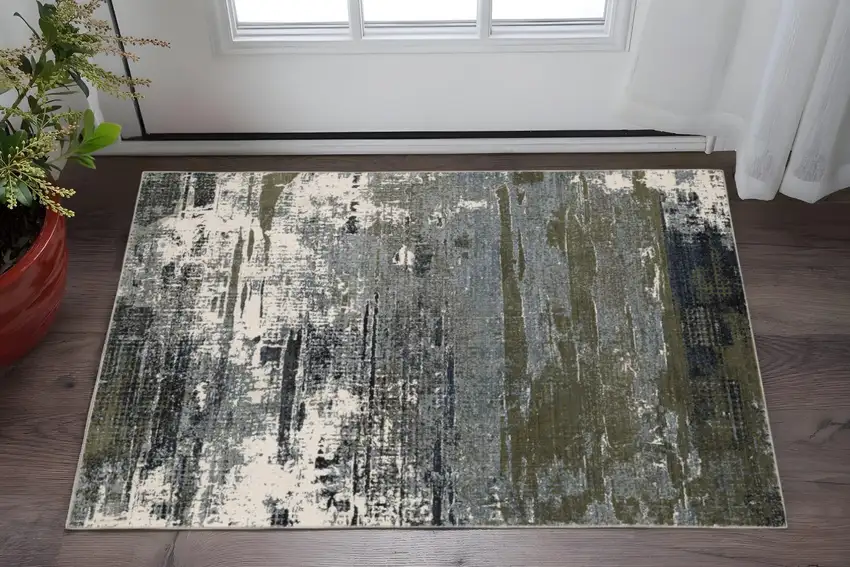 Blue And Green Abstract Power Loom Area Rug Photo 1