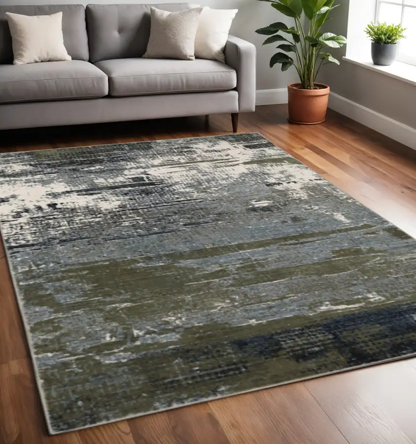Blue And Green Abstract Power Loom Area Rug Photo 1