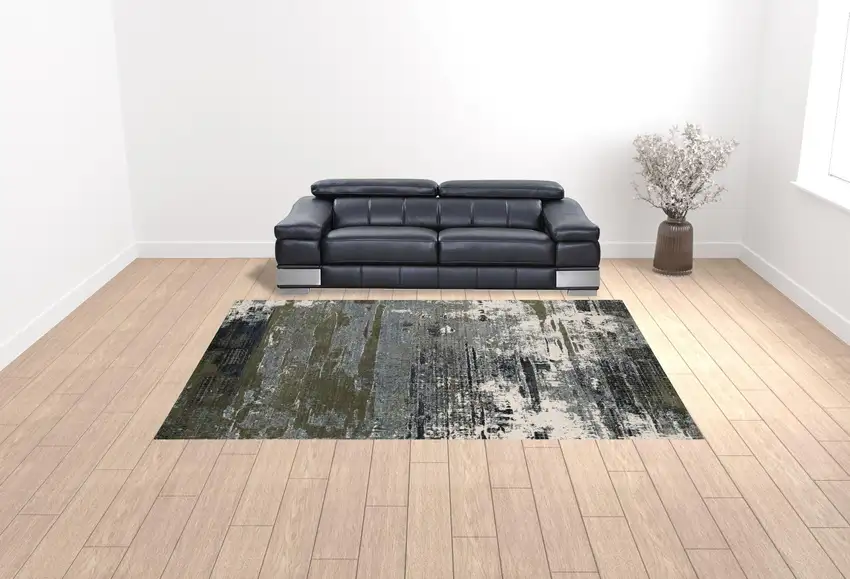 Blue And Green Abstract Power Loom Area Rug Photo 2