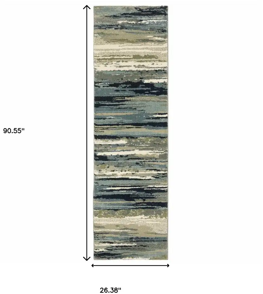 Blue And Green Abstract Power Loom Runner Rug Photo 8