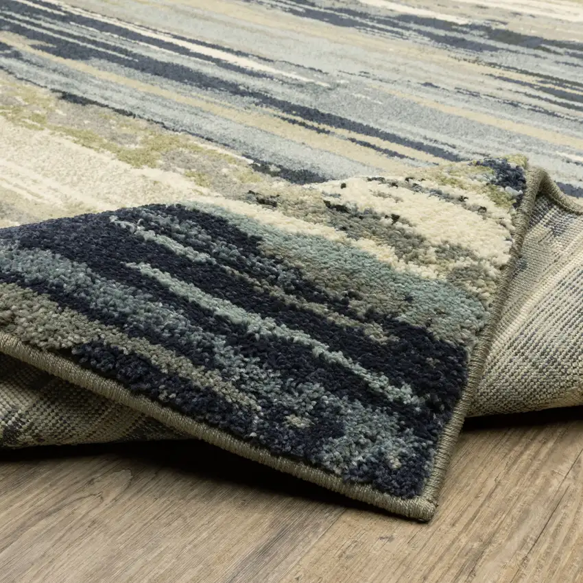 Blue And Green Abstract Power Loom Runner Rug Photo 7