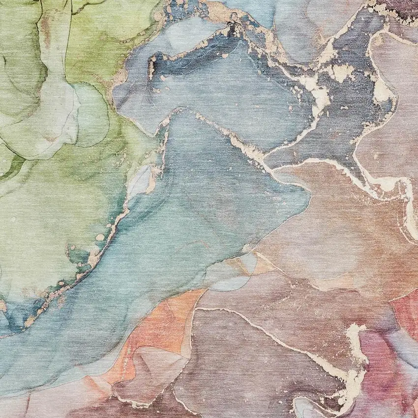 Blue And Green Abstract Washable Area Rug With UV Protection Photo 3