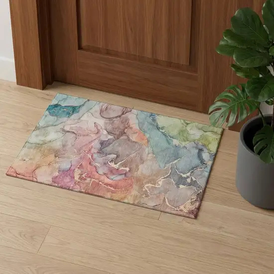 Blue And Green Abstract Washable Area Rug With UV Protection Photo 1