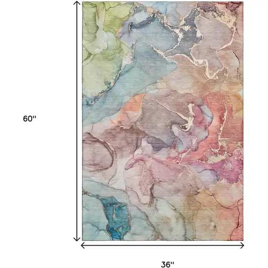 Blue And Green Abstract Washable Area Rug With UV Protection Photo 7