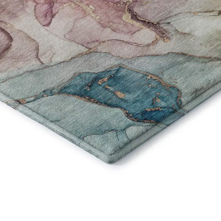 Blue And Green Abstract Washable Area Rug With UV Protection Photo 7