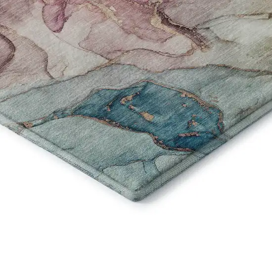Blue And Green Abstract Washable Area Rug With UV Protection Photo 7