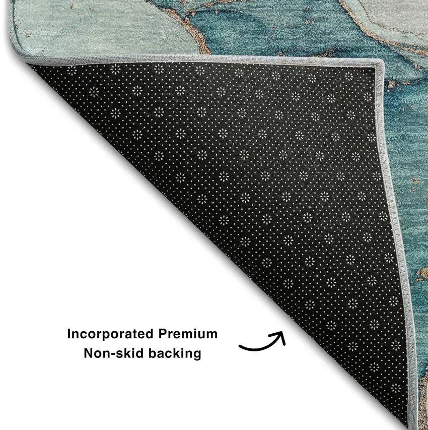 Blue And Green Abstract Washable Area Rug With UV Protection Photo 6