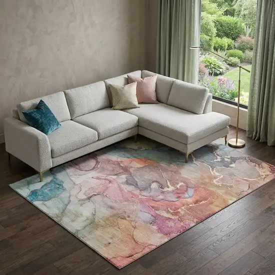 Blue And Green Abstract Washable Area Rug With UV Protection Photo 1