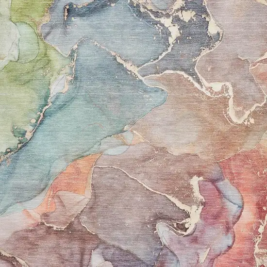 Blue And Green Abstract Washable Area Rug With UV Protection Photo 3