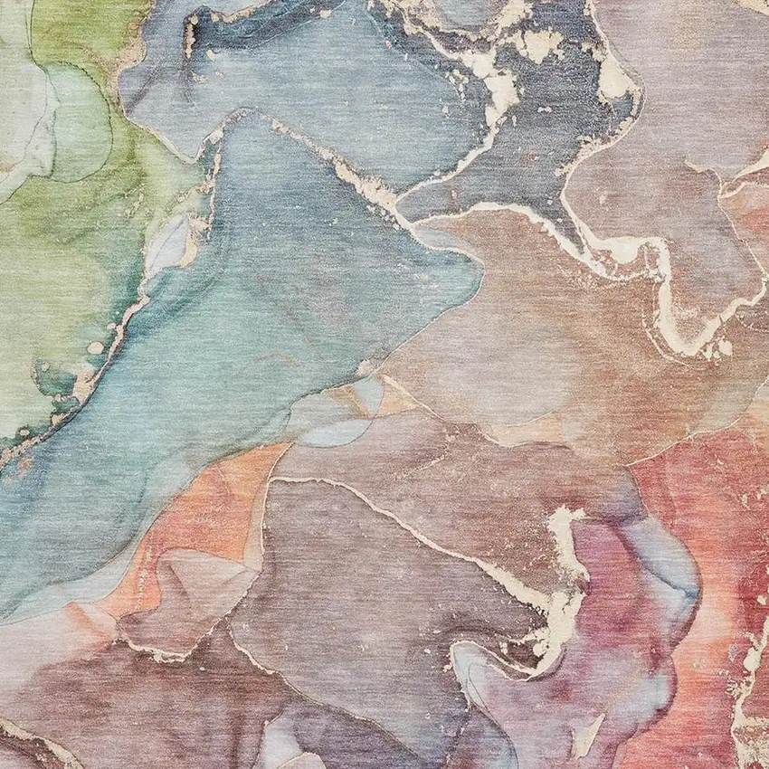 Blue And Green Abstract Washable Area Rug With UV Protection Photo 3